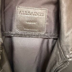 All Saints Black Leather Bomber Jacket
